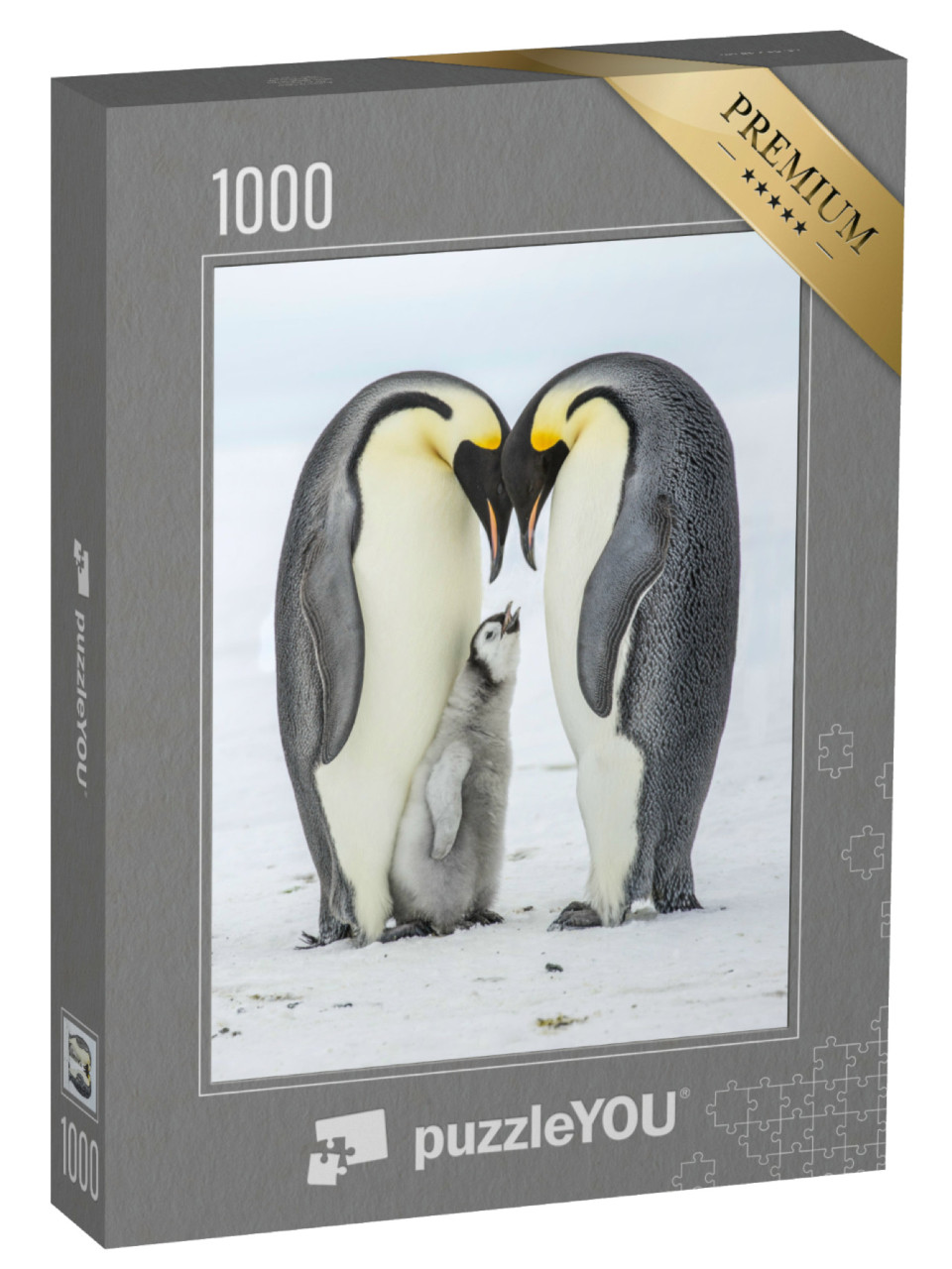 Puzzel 1000 stukjes „Keizerspinguïn kuiken tussen zijn ouders“