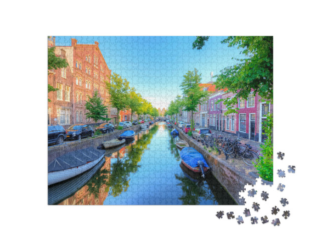 Puzzel 1000 stukjes „Architectuur en grachten in Haarlem, Nederland“
