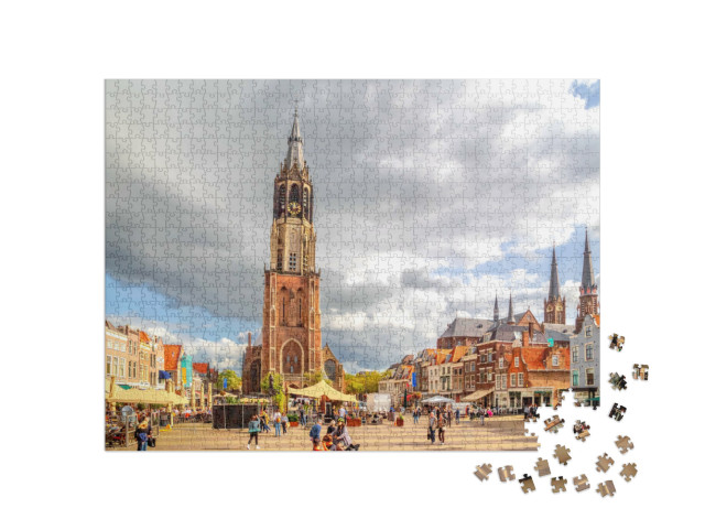 Puzzel 1000 stukjes „Nieuwe Kerk, oude binnenstad van Delft, Nederland“