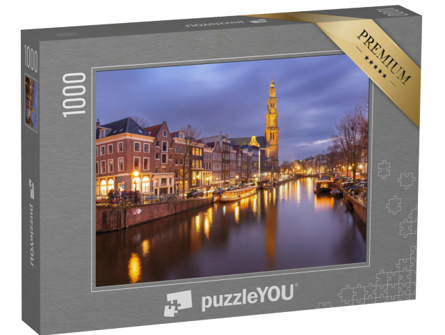 Puzzel 1000 stukjes „Nachtelijk stadsgezicht van de Prinsengracht in Amsterdam en de Westerkerk“