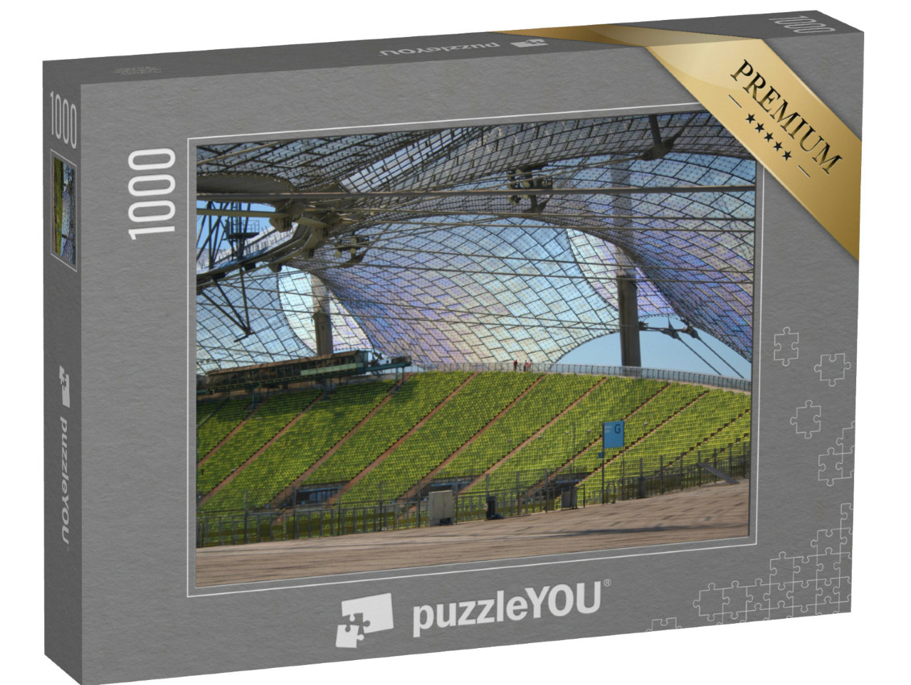 Puzzel 1000 stukjes „Rijen zitplaatsen en dak van het Olympisch Stadion van München“