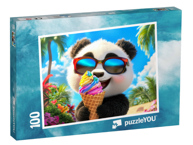 Puzzel 100 stukjes „De coole pandabeer slurpt zijn kleurrijke ijsje op“
