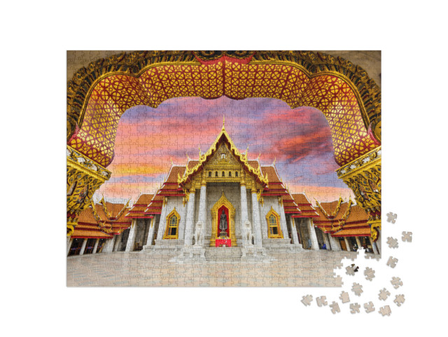 Puzzel 1000 stukjes „Prachtige marmeren tempel in Bangkok, Thailand“