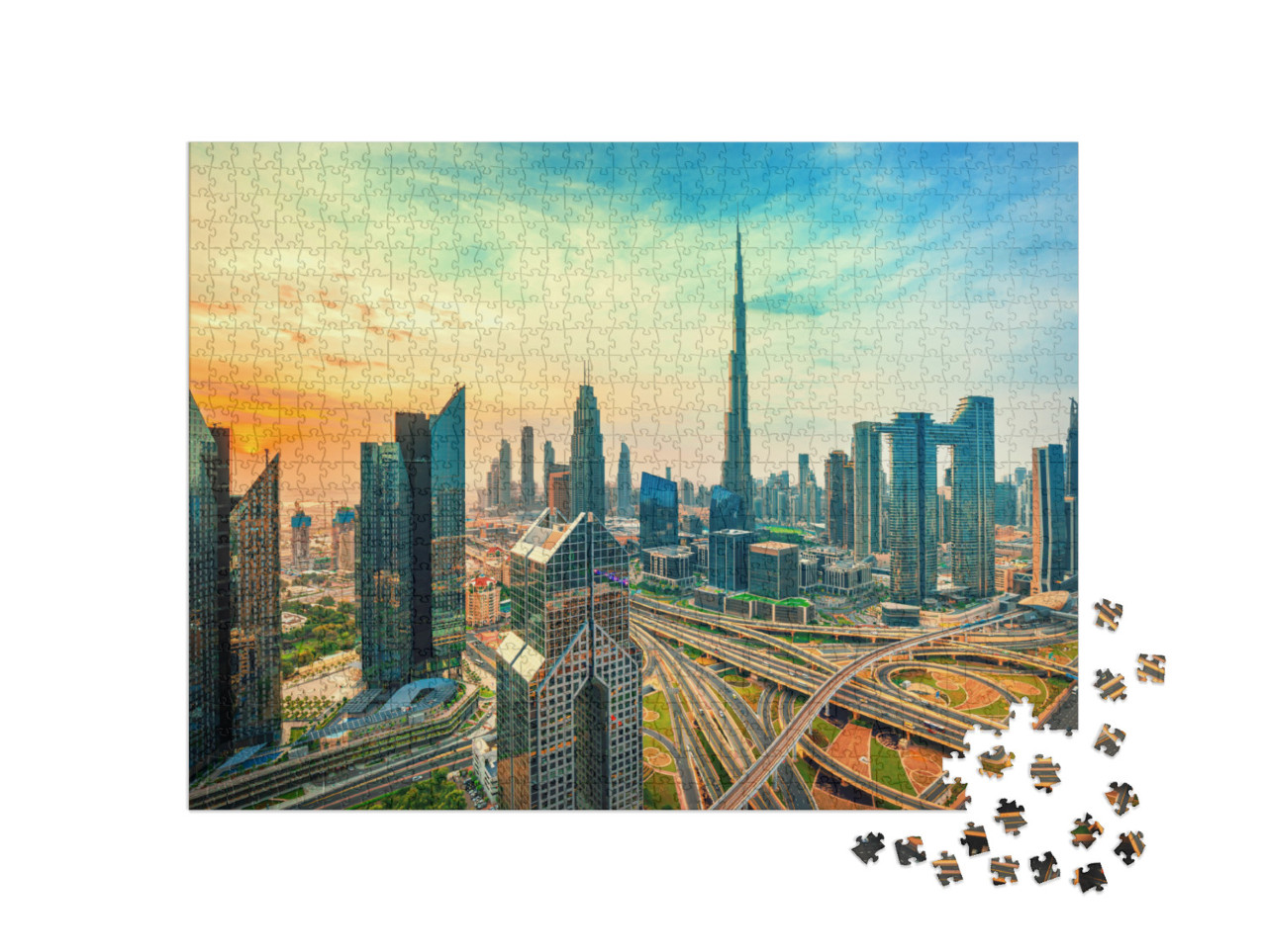 Puzzel 1000 stukjes „Het stadscentrum van Dubai met wolkenkrabbers“