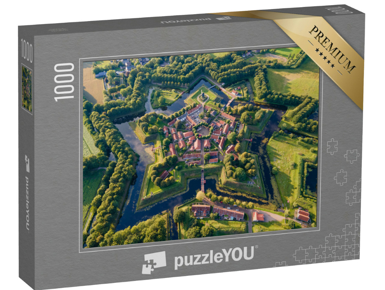 Puzzel 1000 stukjes „Luchtfoto van Bourtange Fort bij zonsondergang in de vorm van een ster“