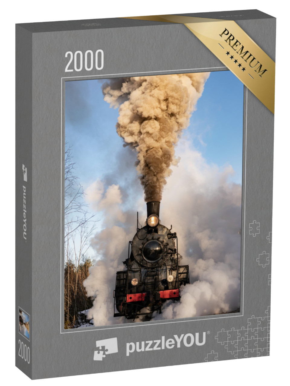 Puzzel 2000 stukjes „Retro stoomtrein in volle gang op de spoorlijn“