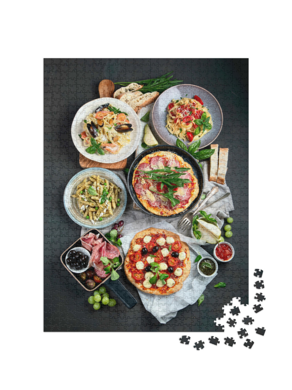 Puzzel 1000 stukjes „Pizza, pasta, antipasti“