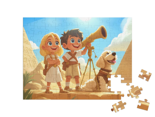 Puzzel 100 stukjes „Leo en Mia op schattenjacht in Egypte“