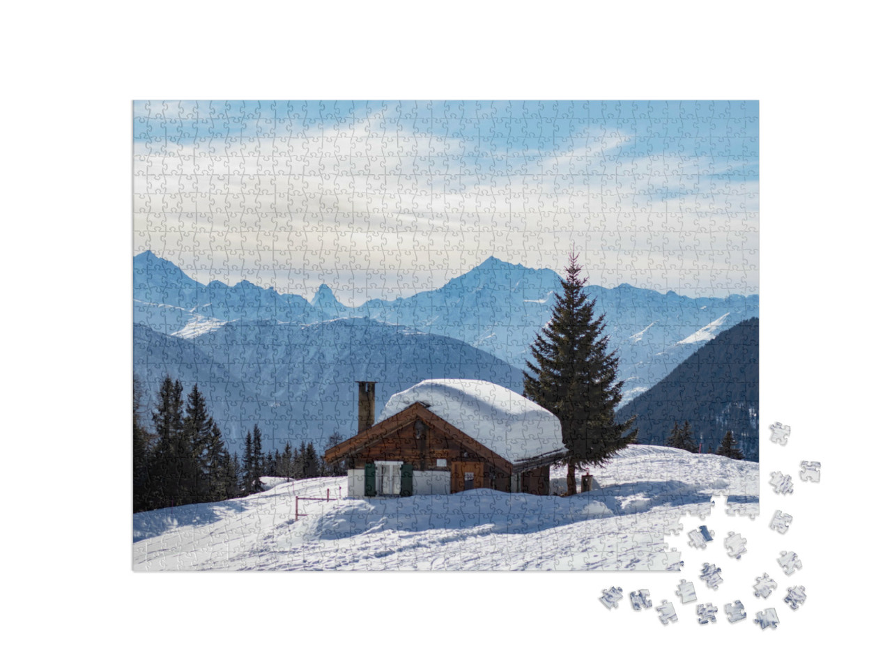 Puzzel 1000 stukjes „Besneeuwde berghut in de Zwitserse Alpen“