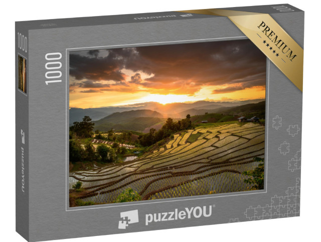 Puzzel 1000 stukjes „Rijstvelden bij zonsondergang, Chiang Mai, Thailand“