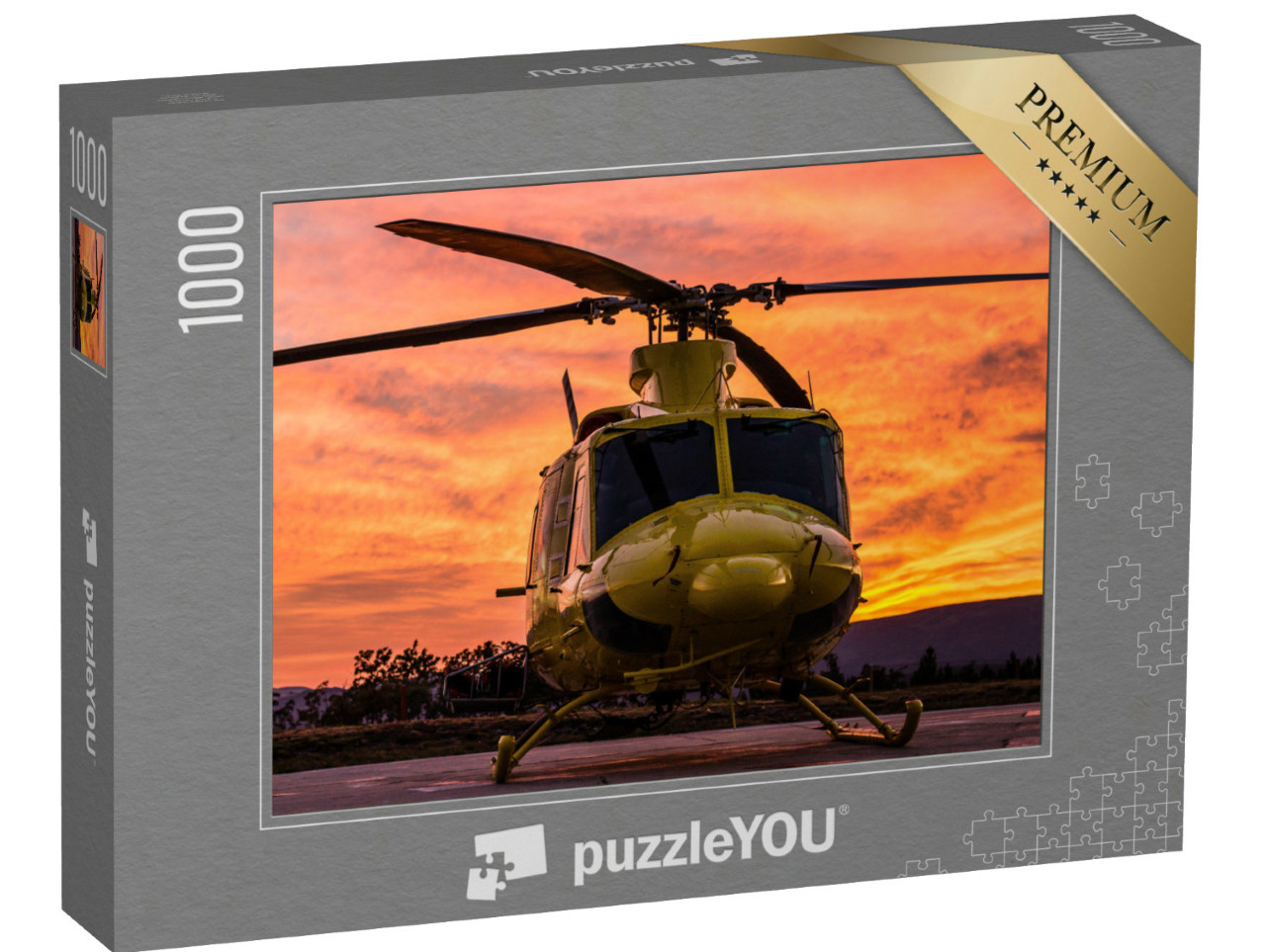 Puzzel 1000 stukjes „Helikopter in een spectaculaire zonsondergang“