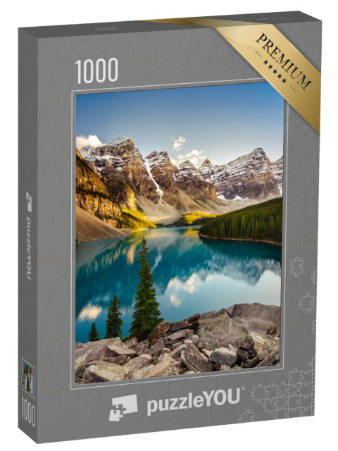 Puzzel 1000 stukjes „Lake Moraine bij zonsondergang in de Canadese Rocky Mountains“