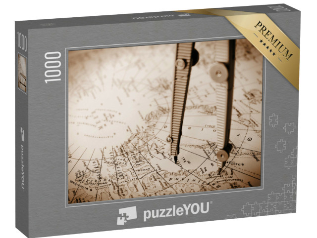 Puzzel 1000 stukjes „Oude kaart met navigatiecirkel en kompas“