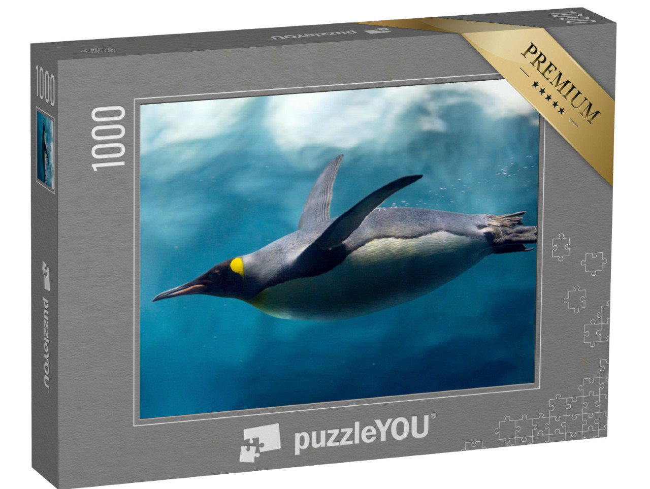 Puzzel 1000 stukjes „Onderwaterfoto: Pinguïns duiken onder het ijs“