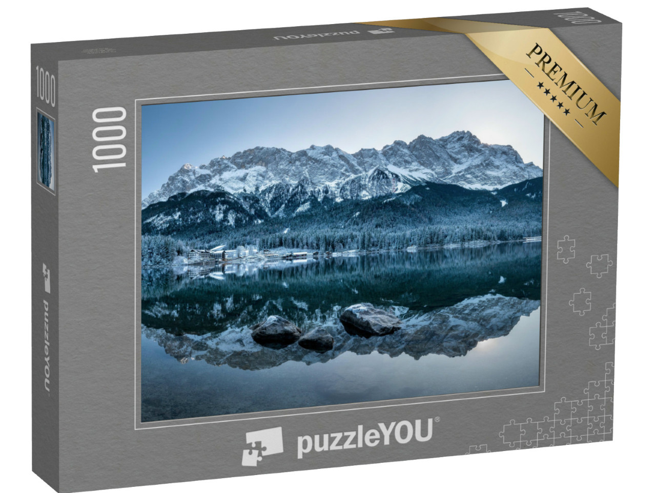 Puzzel 1000 stukjes „Zugspitze weerspiegeling in Eibsee, winter“
