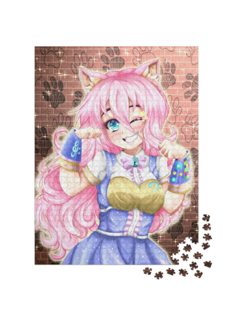 Puzzel 1000 stukjes „Anime: Neko meisje met roze haar“