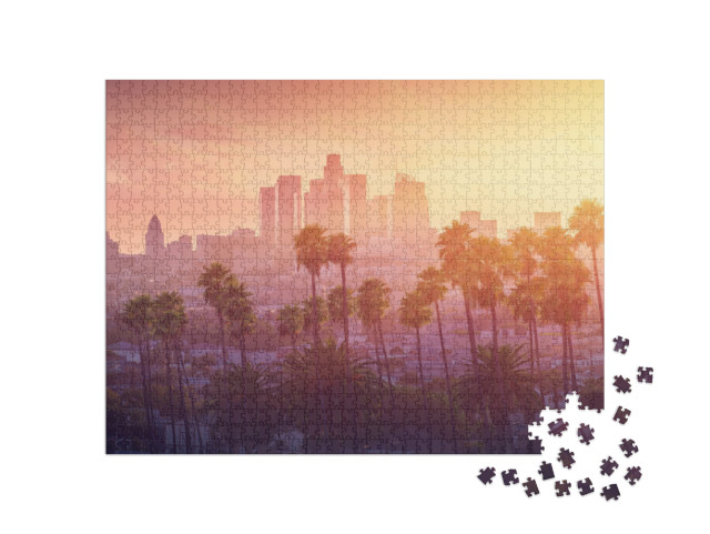 Puzzel 1000 stukjes „Los Angeles in de hete zonsondergang, Californië, VS“