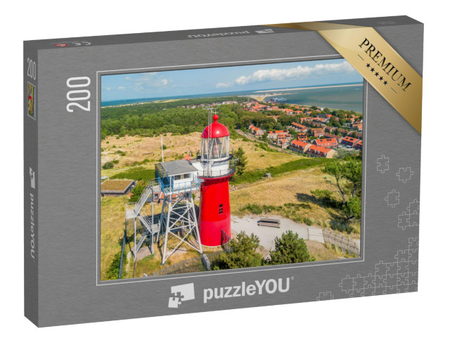 Puzzel 200 stukjes „Dronebeeld van het eiland Vlieland, met rode vuurtoren, Terschelling“