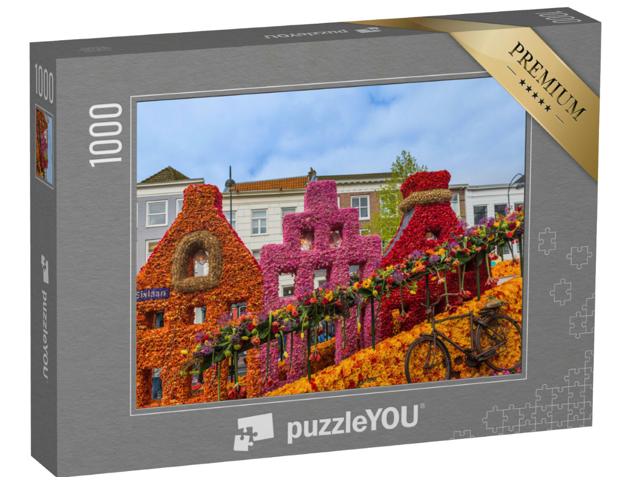 Puzzel 1000 stukjes „Standbeeld van tulpen bij het bloemencorso in Haarlem“