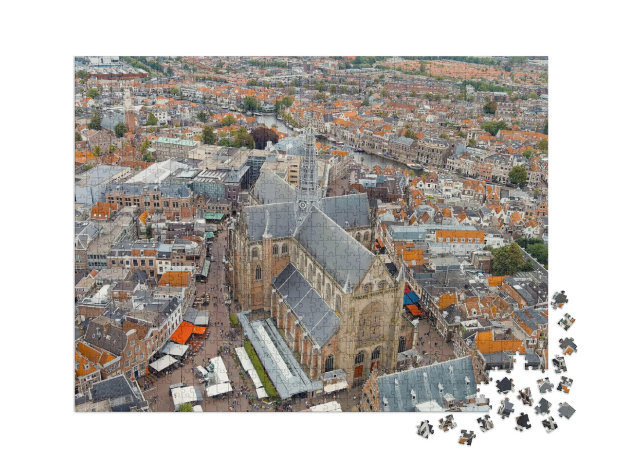 Puzzel 1000 stukjes XXL „Haarlem, Sint-Bavokerk met panoramisch uitzicht over het centrum van Haarlem“