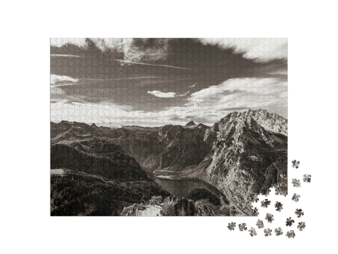 Puzzel 1000 stukjes „Berchtesgadener Land: uitzicht op de bergen vanaf de Jennerberg“
