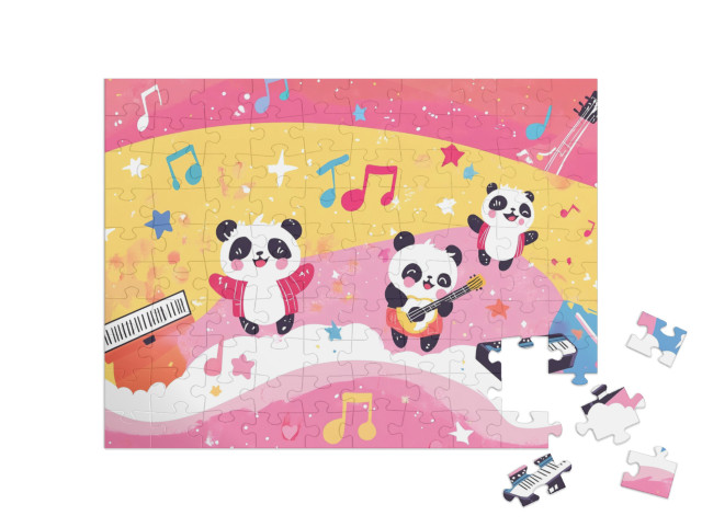 Puzzel 100 stukjes „De panda band rockt het feest“