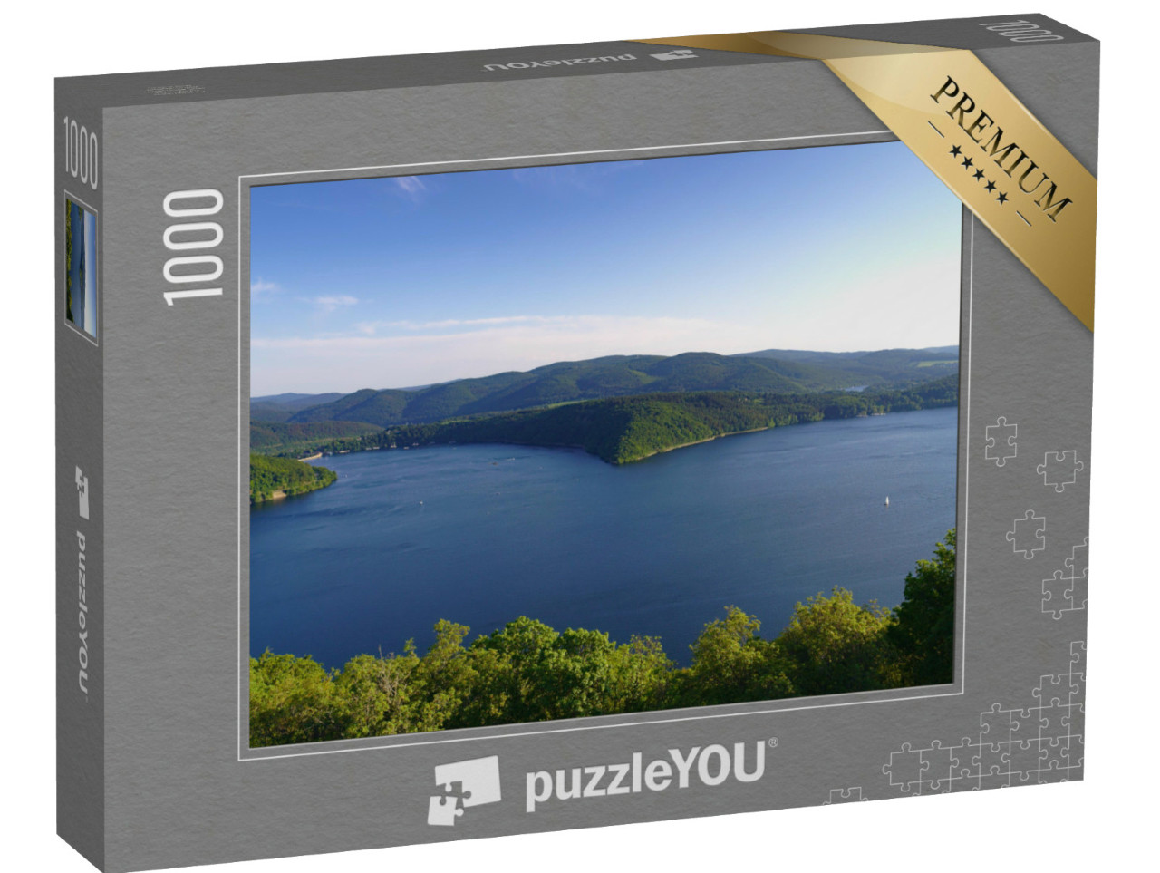 Puzzel 1000 stukjes „Uitzicht op de Edersee met bos vanaf kasteel Waldeck, Hessen“