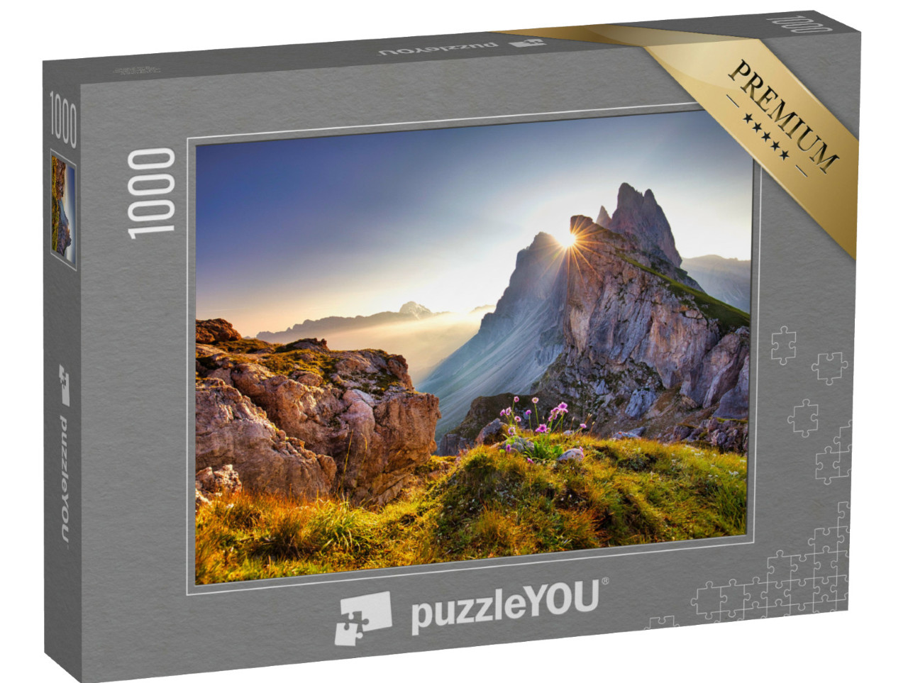 Puzzel 1000 stukjes „Uitzicht op de Seceda-top in de ochtend, Dolomieten, Zuid-Tirol“
