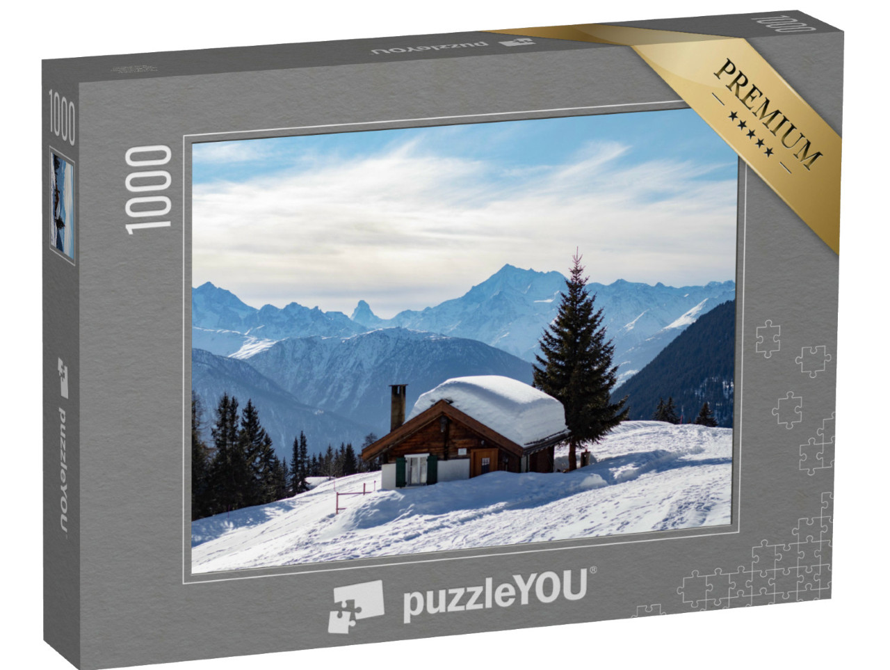 Puzzel 1000 stukjes „Besneeuwde berghut in de Zwitserse Alpen“