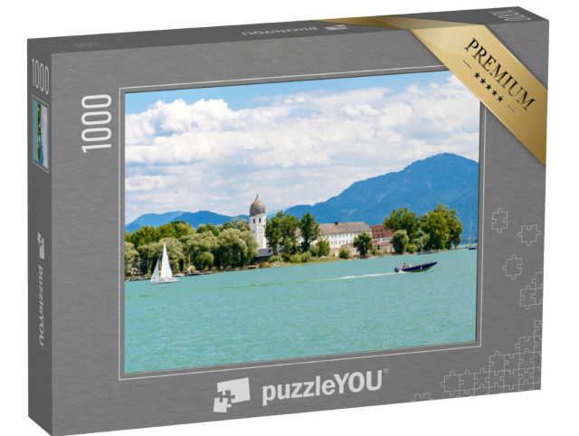 Puzzel 1000 stukjes „Fraueninsel, Frauenchiemsee aan de Chiemsee met boot, Beieren, Duitsland“