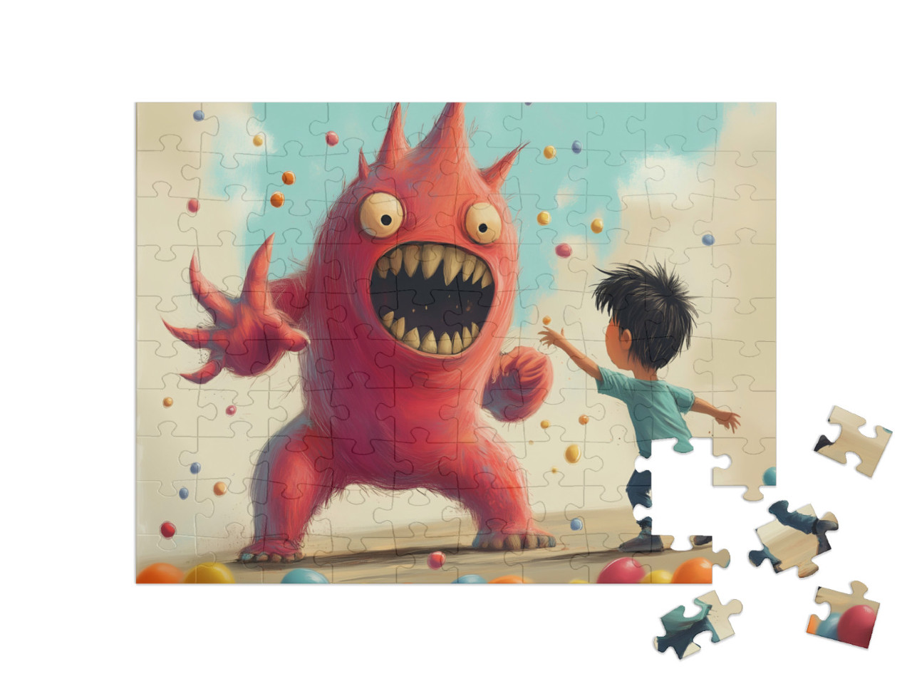 Puzzel 100 stukjes „Aanval van de rode snoepmonsters“