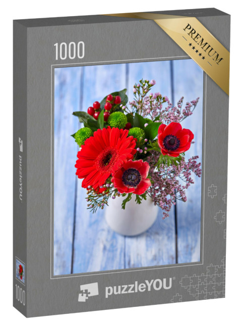Puzzel 1000 stukjes „Boeket met rode animas en gerbera's“