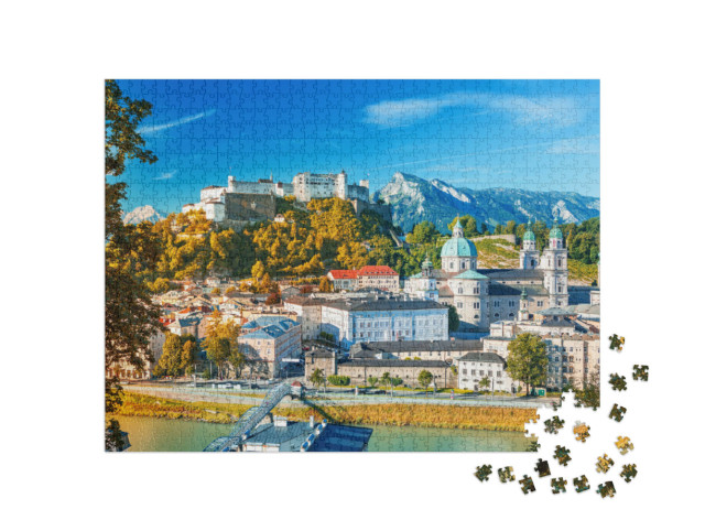 Puzzel 1000 stukjes „Oude binnenstad van Salzburg en vesting Hohensalzburg, Oostenrijk“