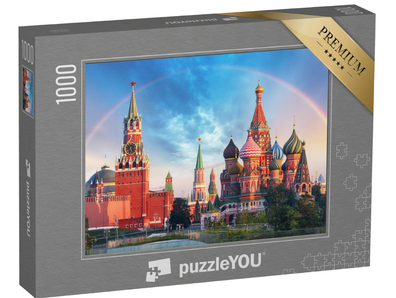 Puzzel 1000 stukjes „Panoramisch uitzicht op het Rode Plein met het Moskouse Kremlin en de regenboog“