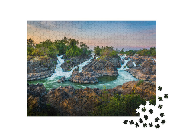 Puzzel 1000 stukjes „Adembenemend gebied met 4000 eilanden bij Champasak, Laos“