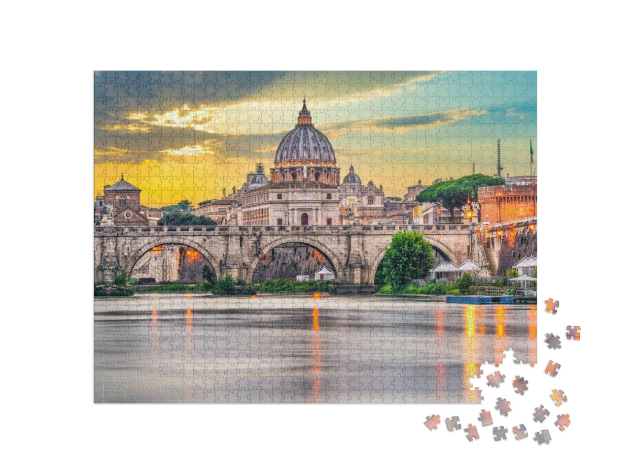 Puzzel 1000 stukjes „Sint-Pietersbasiliek en Ponte Vittorio Emanuele II in het Vaticaan, Rome“