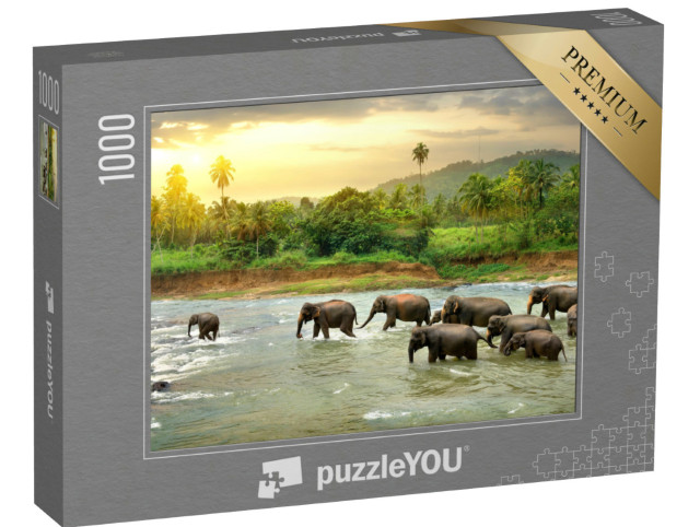 Puzzel 1000 stukjes „Olifanten in de rivier“