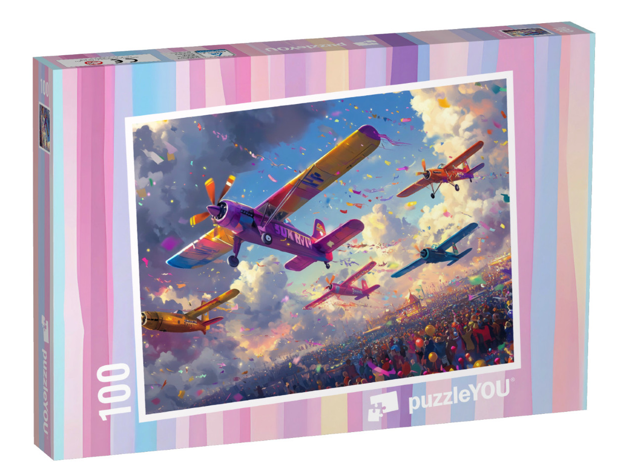 Puzzel 100 stukjes „Het kleurrijke vliegende feest“