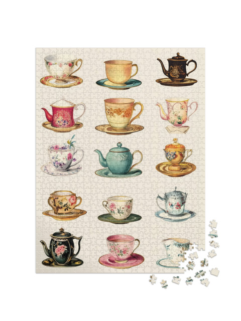 Puzzel 1000 stukjes „Tasses et théières décoratives vintage“