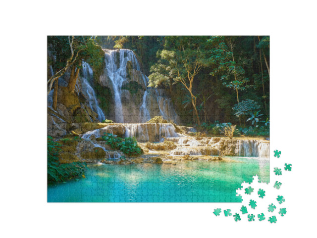 Puzzel 1000 stukjes „Indrukwekkende Kuang Si watervallen in Luang Probang, Laos“