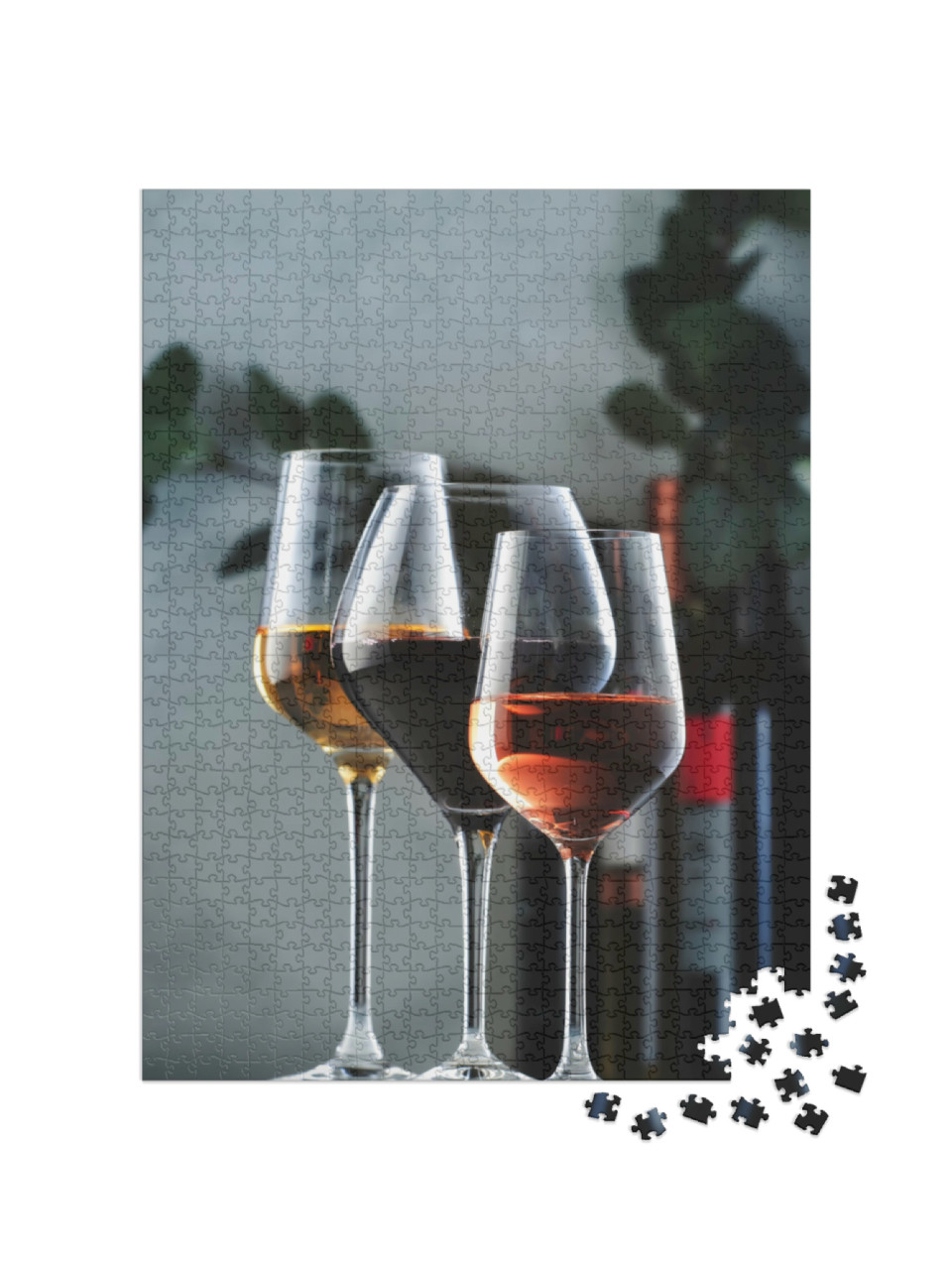 Puzzel 1000 stukjes „Assortiment wijnen in wijnglazen en flessen“