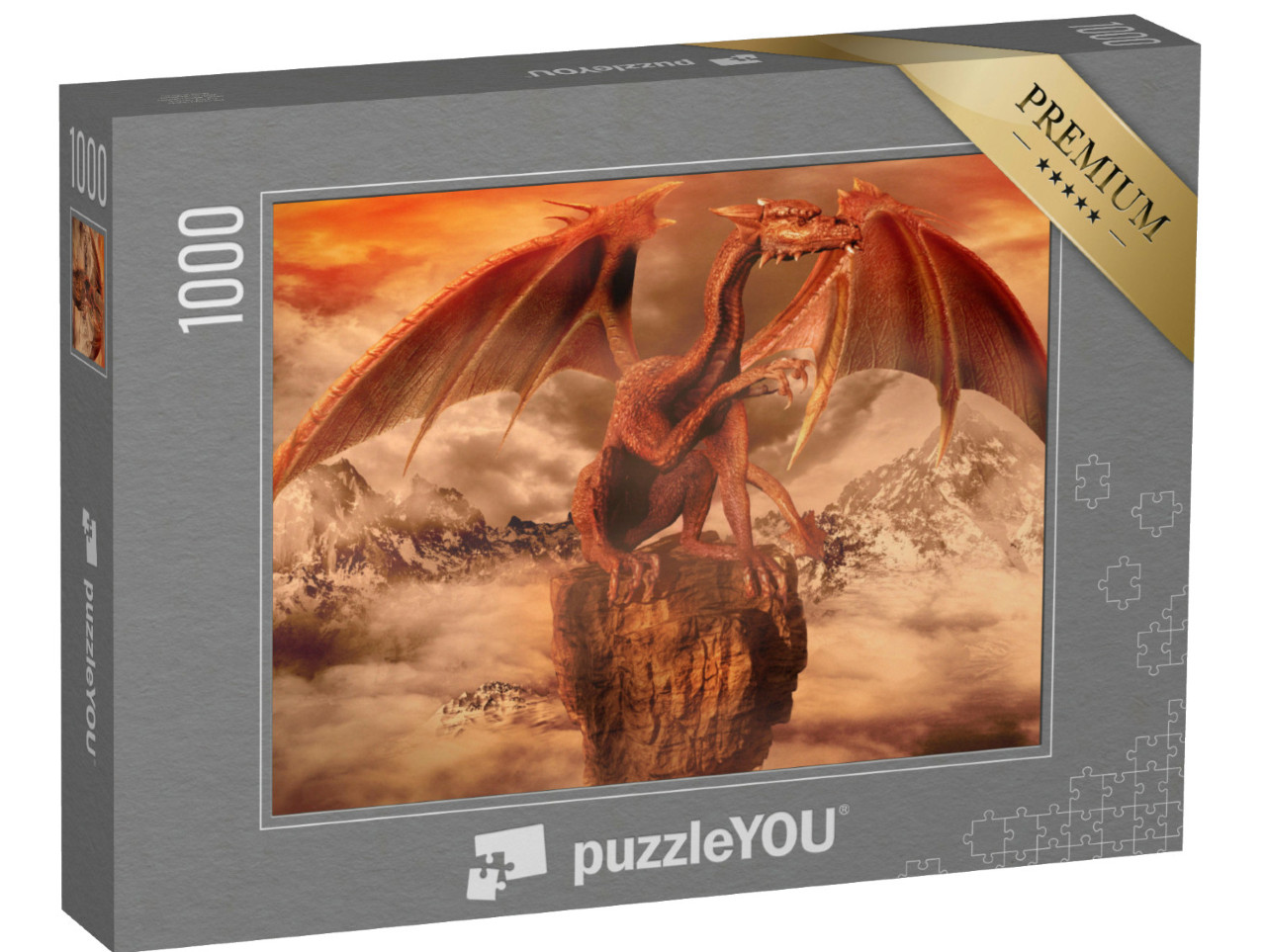 Puzzel 1000 stukjes „Rode draak op een rots“