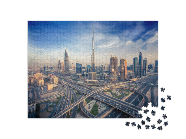 Puzzel 1000 stukjes „Dubai skyline met snelweg“