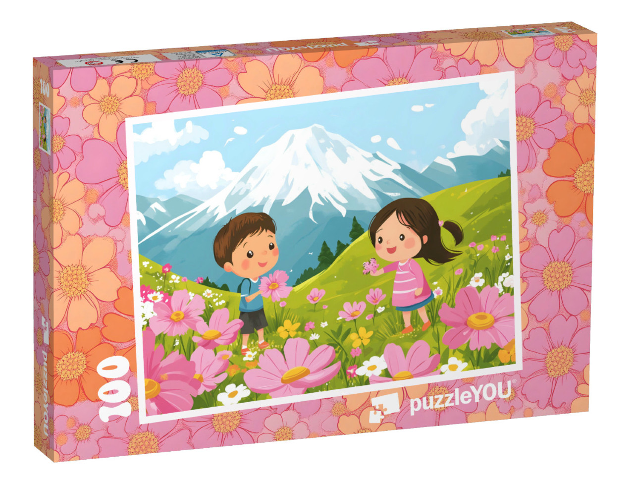 Puzzel 100 stukjes „Bloemen plukken in de bergweide“