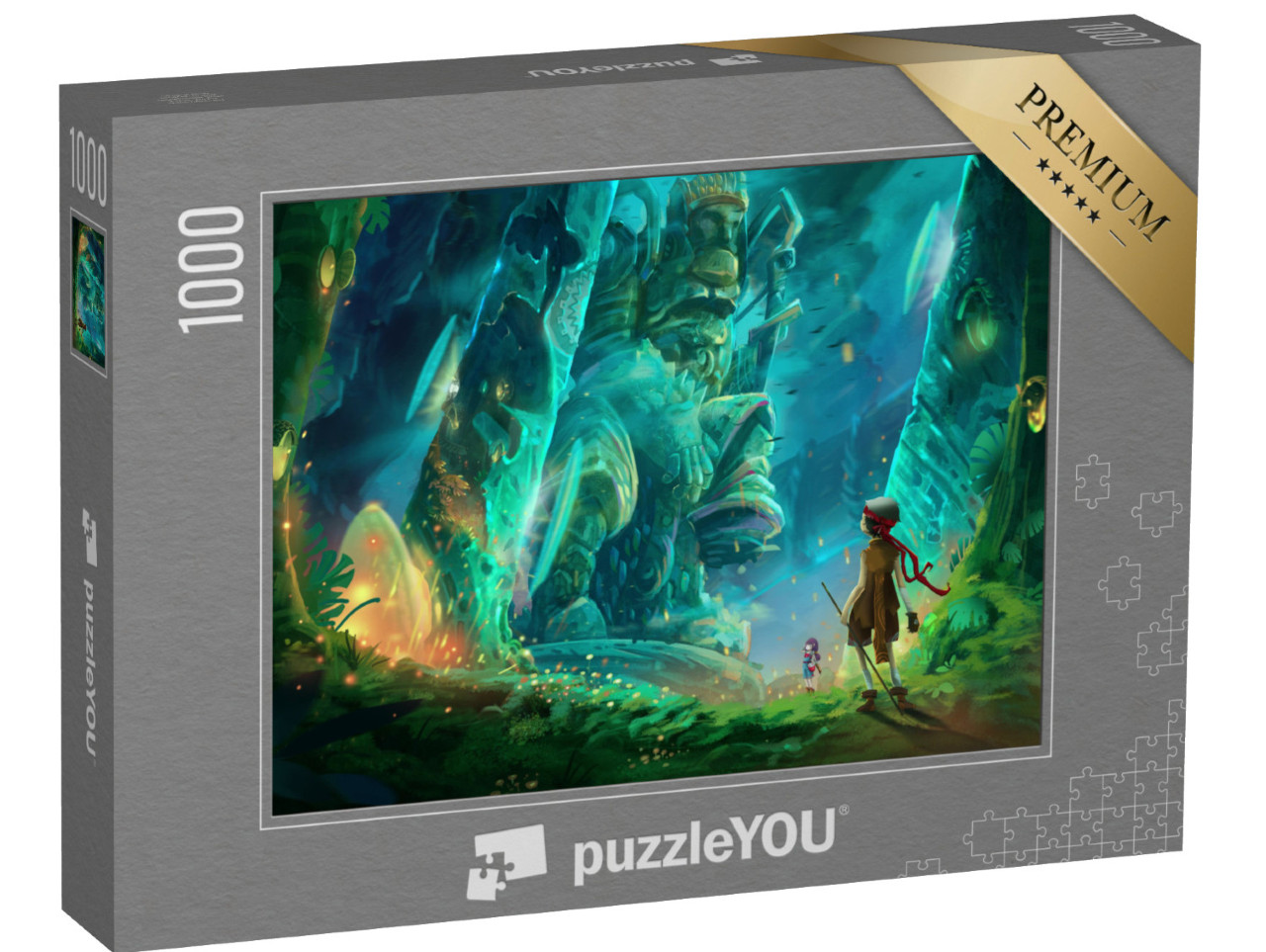 Puzzel 1000 stukjes „Illustratie: twee kinderen ontdekken een grot“