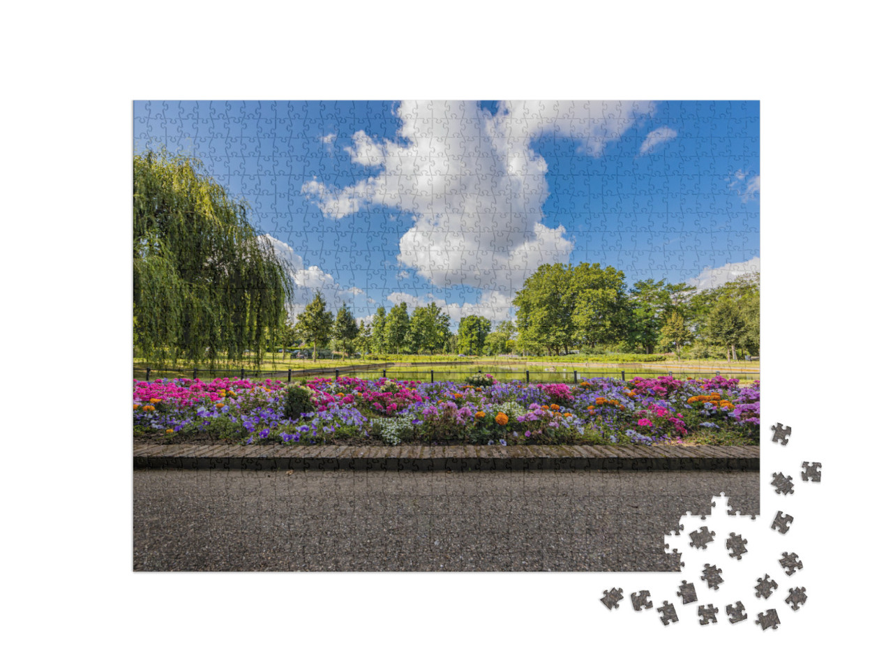 Puzzel 1000 stukjes „Kleurrijke bloemen op de Explanda in het stadspark in Sittard, Zuid-Limburg“