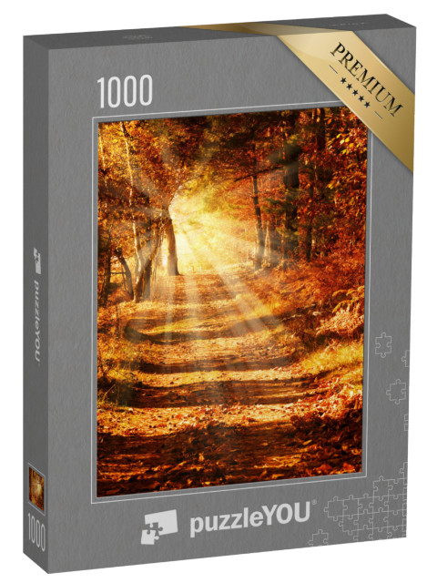 Puzzel 1000 stukjes „Zonnestralen op een bospad in de gouden herfst“