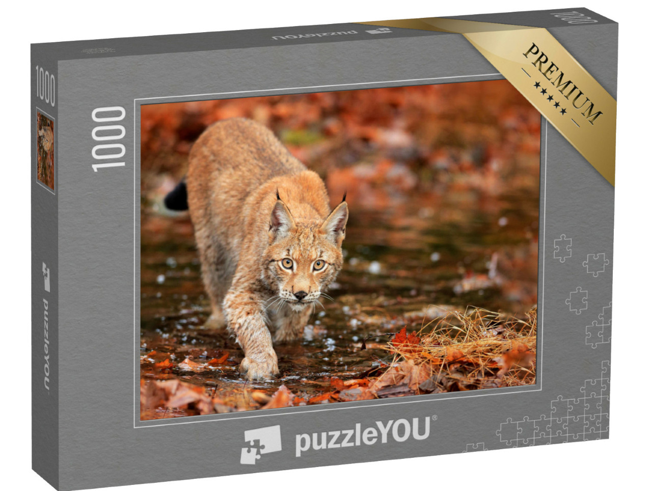 Puzzel 1000 stukjes „Lynx op jacht in het herfstbos“