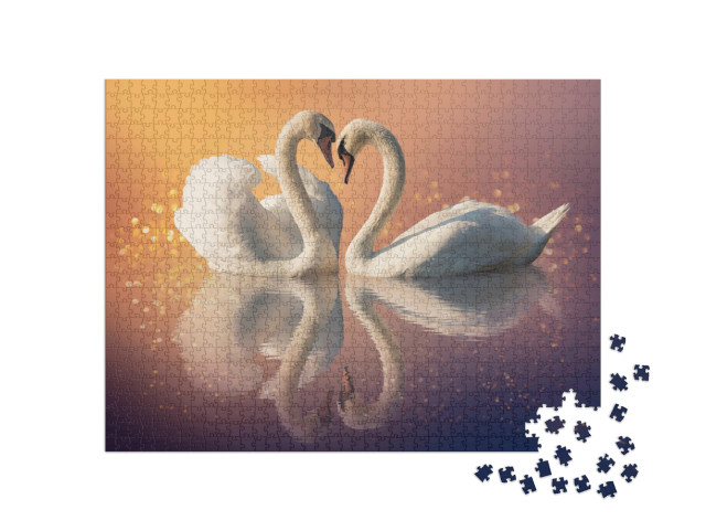 Puzzel 1000 stukjes „Een zwanenpaar in de zonsondergang“