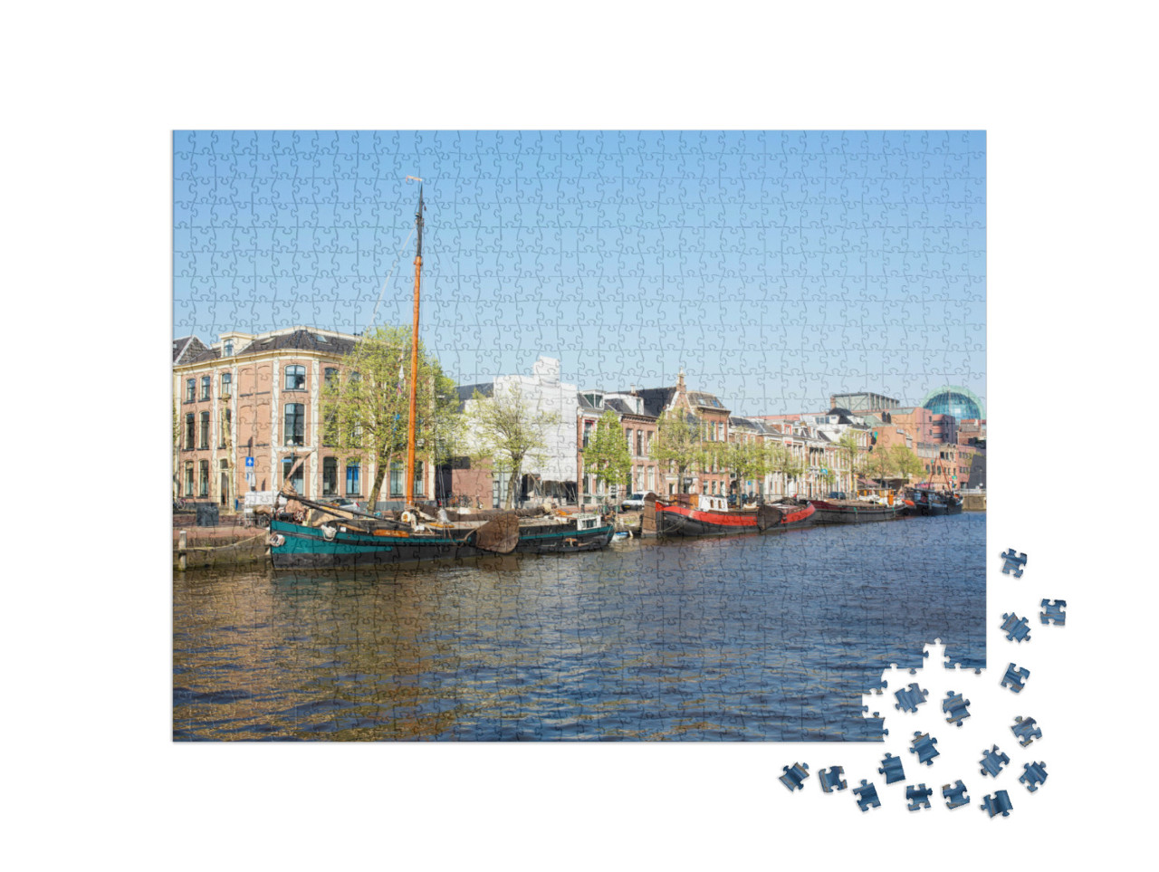 Puzzel 1000 stukjes „Uitzicht op de Wester Stadsgracht vanaf de Willemskade, de Friese stad Leeuwarden“